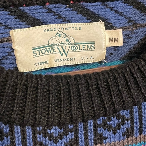 Vintage 80’s Stowe Woolen Vermont Handcrafted Multicolor Knit Wool Sweater Sz M - Picture 3 of 4